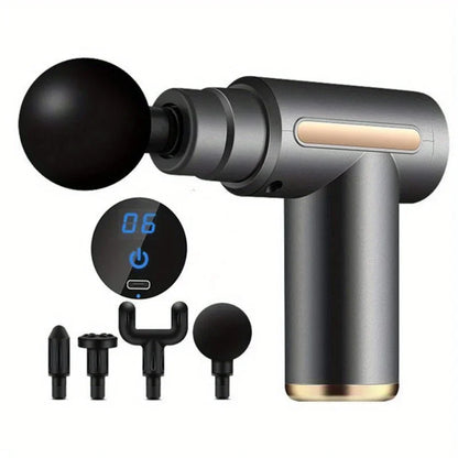 Portable Fascial Massage Gun Electric Percussion Pistol Massager Body Relaxation With LED Touch Screen 4Replaceable Massage Head
